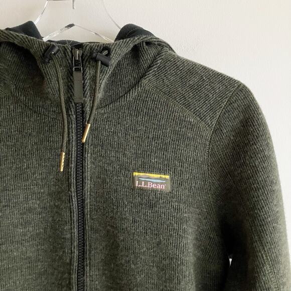 LL Bean Hooded Sweater Fleece Jacket PS Dark Green Petite Small 516747 - Picture 2 of 8